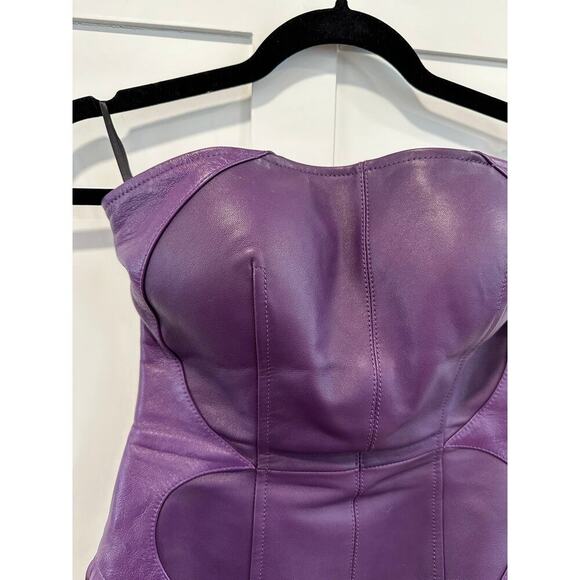 Versace Runway Bright Dark Orchid Leather Fringe Mini Dress - Picture 6 of 16